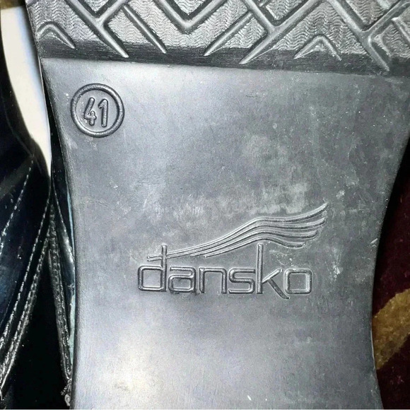 Dansko Women’s Clogs Shoes Mules Black Patent Leather Silver Copper Stripes 41 - Picture 13 of 16